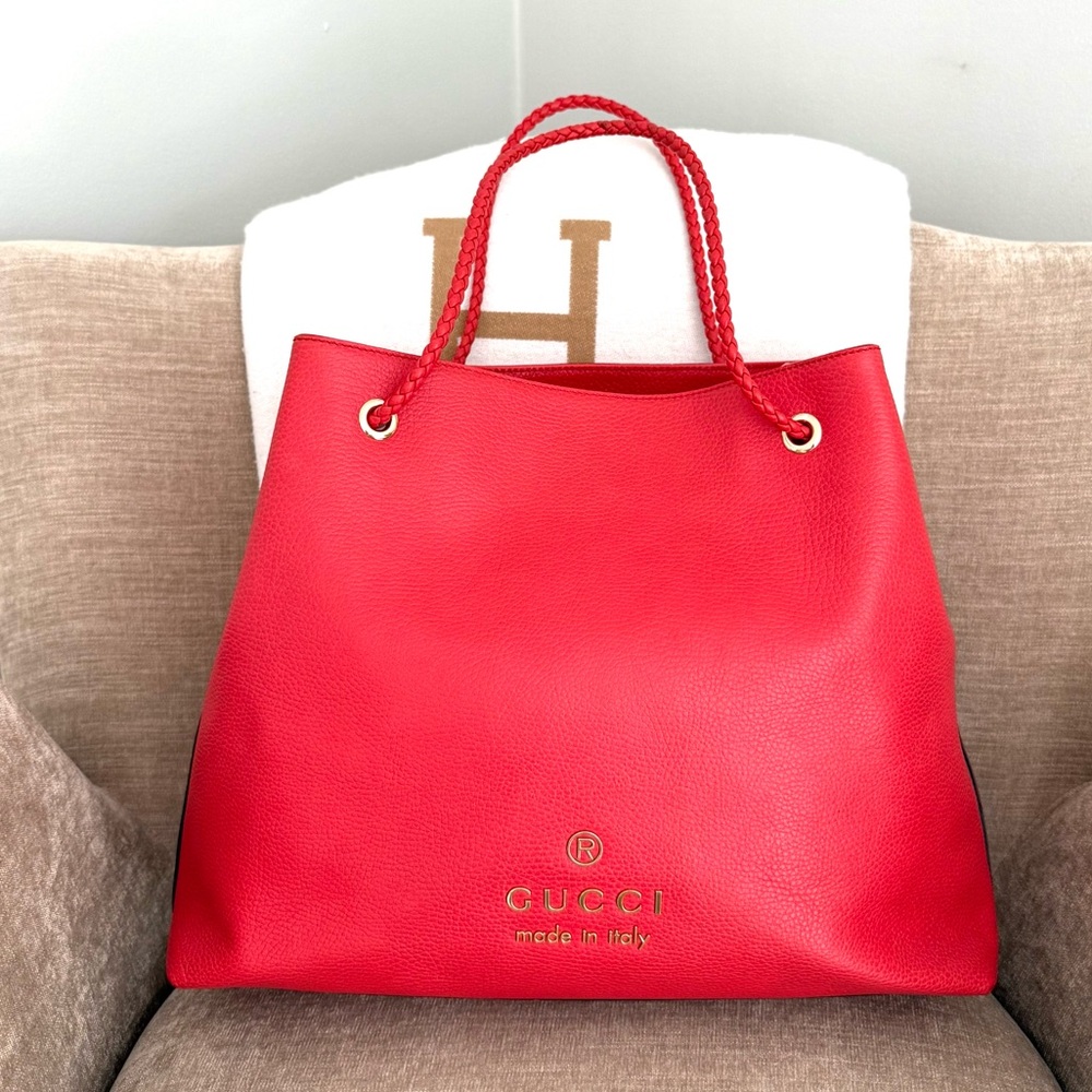 Authentic Gucci Gifford Tote bag red coral leather gold hardware large size